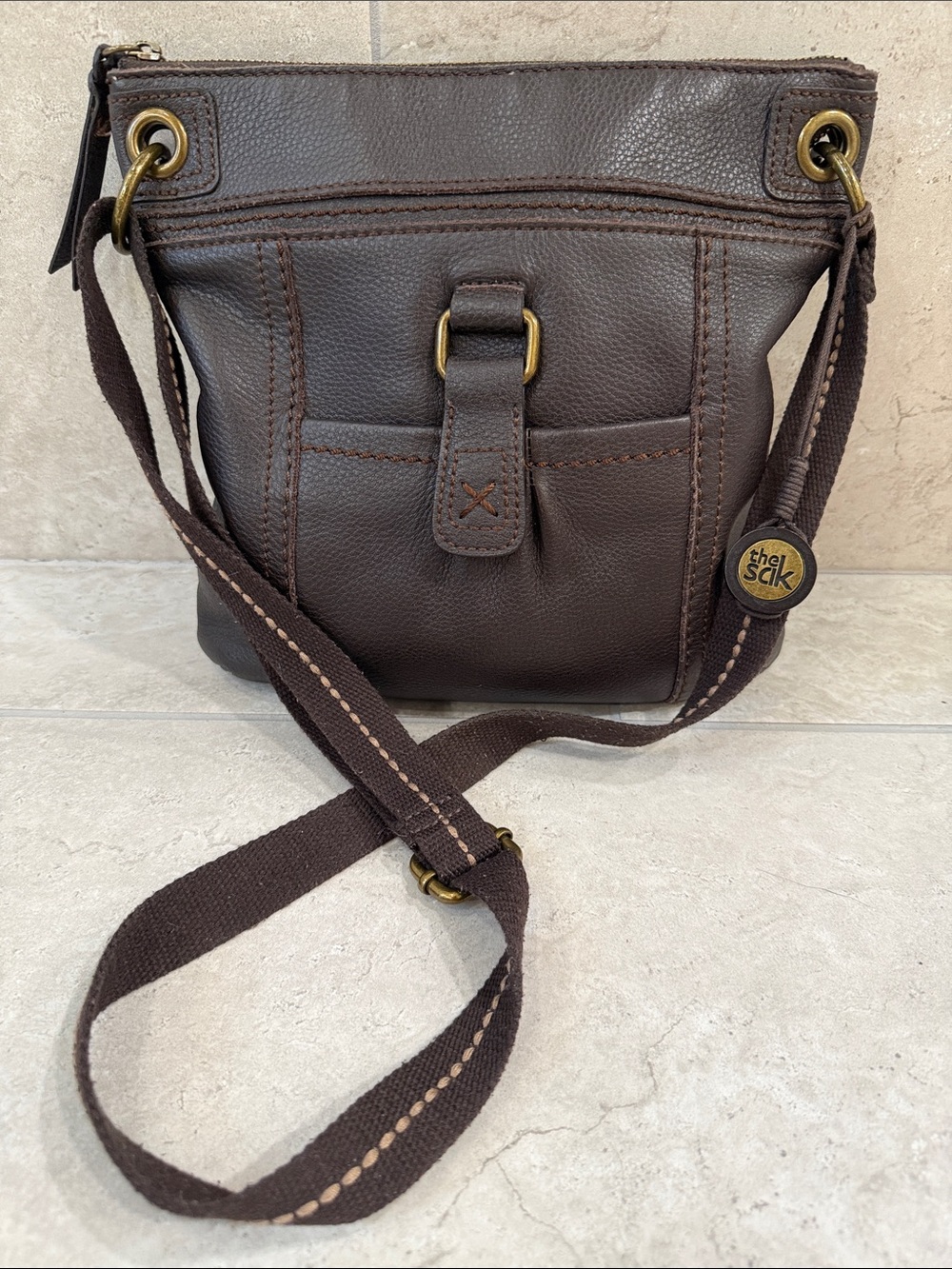 The Sak Kendra Leather Crossbody Bag Dark Brown Purse Handbag Adjustable Strap
